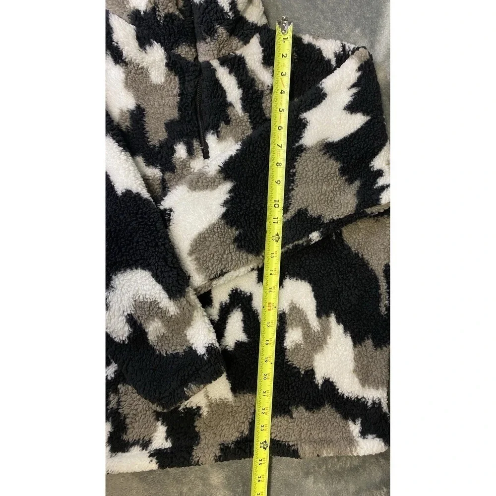 Eddie Bauer Fleece Pullover Women Size XL Black Camo Plush 1/4 Zip Soft Jacket